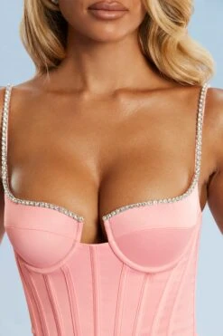 Corset Mini Dress In Blush -Women Clothes Shop 5386 4 Blush Embellished Trim Corset Mini Dress