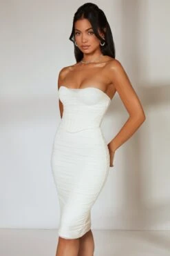 Corset Midi Dress In Ivory -Women Clothes Shop 5387 1 First Class White Overlay Corset Back Split Midi Dress