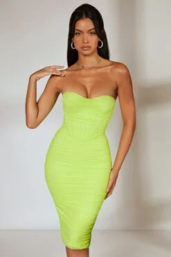 Corset Midi Dress In Lime -Women Clothes Shop 5387 1 Lime Overlay Corset Midi W Back Splitcopy
