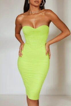 Corset Midi Dress In Lime -Women Clothes Shop 5387 5 Lime Overlay Corset Midi W Back Splitcopy