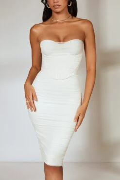 Corset Midi Dress In Ivory -Women Clothes Shop 5387 9 First Class White Overlay Corset Back Split Midi Dress