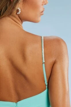 Cowl Neck Cut Out Mini Dress In Aqua -Women Clothes Shop 5390 6 Aqua Embellished Trim Drape Mini Dresscopy2