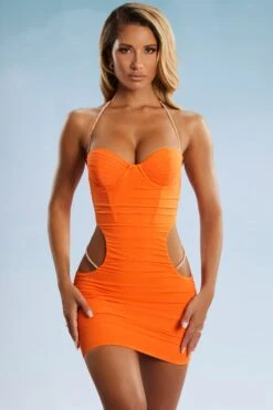 Embellished Strap Cut Out Mini Dress In Orange -Women Clothes Shop 5391 2 Orange Cut Out Embellished Straps Mini Dresscopy2