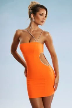 Asymmetric Cut Out Mini Dress In Orange -Women Clothes Shop 5393 2 Orange One Shoulder Mini Dress Asymetric Cut Outcopy2