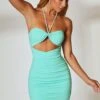 Halter Neck Embellished Mini Dress In Turquoise -Women Clothes Shop 5394 2 Regina Turquoise Embellished Halter Neck Mini Dress