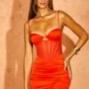 Ruched Corset Dress In Orange -Women Clothes Shop 5396 5 Lorella Orange Overlay Corset Removable Straps Mini Dresscopy