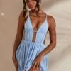 Ruched Skater Skirt Mini Dress In Light Blue -Women Clothes Shop 5411 4 Carmen Blue Print Strappy Pointed Hem Mini Dress
