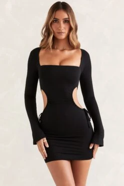 Long Sleeve Cut Out Mini Dress In Black