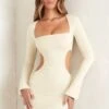 Long Sleeve Cut Out Mini Dress In Ivory -Women Clothes Shop 5425 5 Hari Ivory Straight Neckline Mini Dress