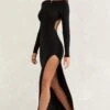 Long Sleeve Backless Maxi Dress In Black -Women Clothes Shop 5428 7 Black Long Sleeve Backless Split Maxi Dress