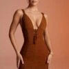 Ruched Mini Dress In Brown -Women Clothes Shop 5441 3 Vespera Brown Layered Mesh Tie Front Mini Dress