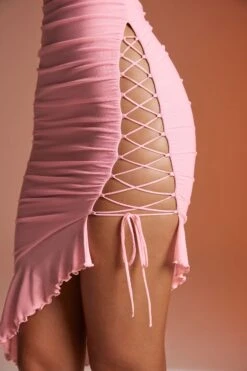 Asymmetric Lace Up Midi Dress In Pink -Women Clothes Shop 5443 5 Edenia Pink Asymmetrical Lace Up Midi Dresscopy