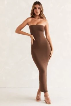 Bandeau Maxi Dress In Brown -Women Clothes Shop 5467 1 Brown Tube Maxi Dress