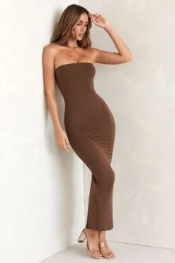 Bandeau Maxi Dress In Brown -Women Clothes Shop 5467 3 Brown Tube Maxi Dress