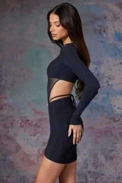 Long Sleeve Cut Out Mini Dress In Midnight Black -Women Clothes Shop 5470 5 Briar Black Cut Out Mini With Full Length Sleeves