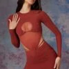 Long Sleeve Cut Out Mini Dress In Brick -Women Clothes Shop 5470 5 Briar Brick Cut Out Mini With Full Length Sleeves