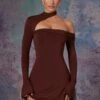 Asymmetric High Neck Mini Dress In Brown 2 Asymmetric High Neck Mini Dress In Brown -Women Clothes Shop 5472 2 Katya Brown Asymmetric High Neck Dress