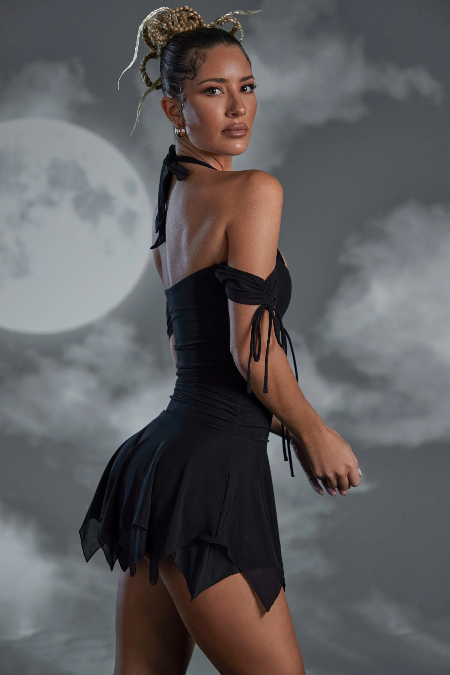 Lace Up Halter Neck Mini Dress In Black 5 Lace Up Halter Neck Mini Dress In Black - Image 3