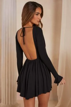 Women Clothes Shop -Women Clothes Shop 5498 1 Lara Plum A Linie Plunge Mini Dress