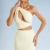 Asymmetric Draped Cut Out Mini Dress In Ivory -Women Clothes Shop 5502 3 Lykke Ivory Asymmetric Draped Cut Out Mini Dress