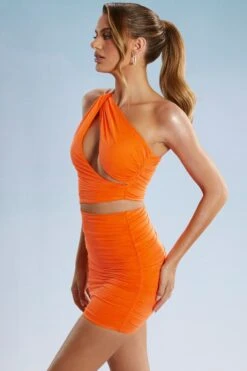 Asymmetric Draped Cut Out Mini Dress In Orange -Women Clothes Shop 5502 8 Lykke Orange Asymmetric Draped Cut Out Mini Dresscopy2