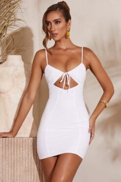Ruched Bust Cut Out Mini Dress In White