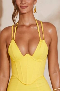 Plunge Corset Mini Dress In Yellow -Women Clothes Shop 5508 5 Cyra Yellow Plunge Corset Mini Dresscopy