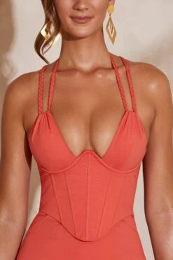 Plunge Corset Mini Dress In Rust -Women Clothes Shop 5508 6 Cyra Rust Plunge Corset Mini Dress