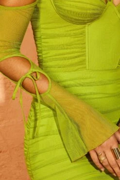 Off The Shoulder Mini Dress In Green -Women Clothes Shop 5524 4 Emalee Green Over Shoulder Mesh Long Sleeve Ruched Mini Dress