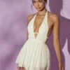 Halter Neck Backless Mini Dress In White -Women Clothes Shop 5556 3 Margot Ivory Halter Neck Hanky Hem Mini Dresscopy