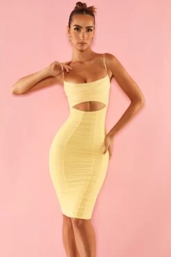 Embellished Strap Cut Out Midi Dress In Yellow -Women Clothes Shop 5584 3 Corsica Yellow Embellished Strap Under Bust Cut Out Midi Dresscopy2