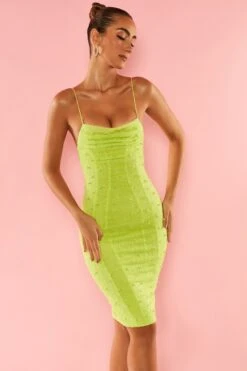 Strappy Embellished Midi Dress In Lime -Women Clothes Shop 5585 4 Riviera Lime Embellished Midi Dress