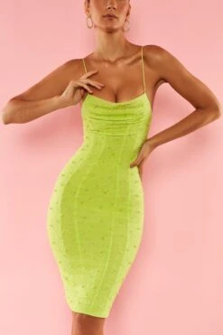 Strappy Embellished Midi Dress In Lime -Women Clothes Shop 5585 5 Riviera Lime Embellished Midi Dress