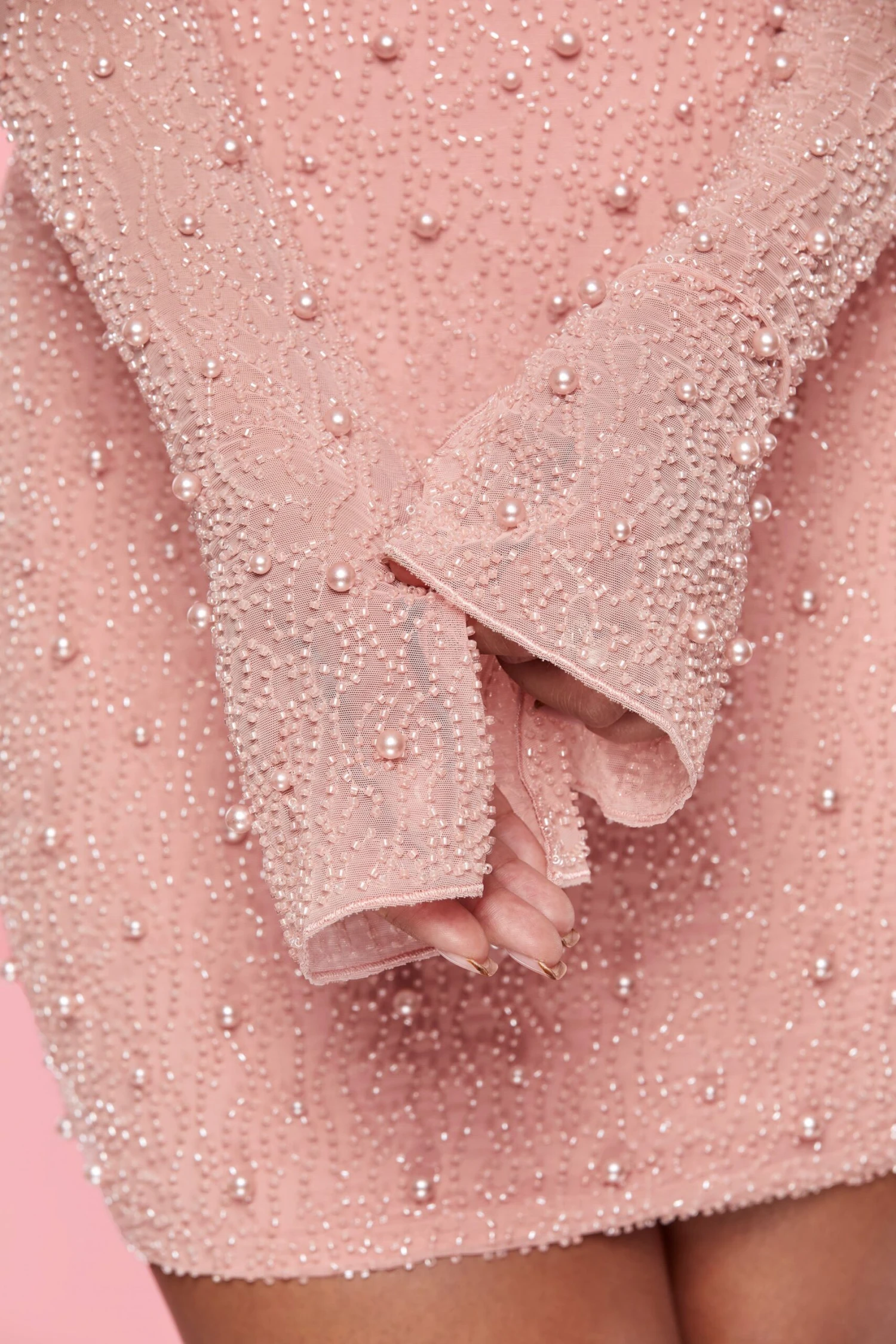 Long Sleeve Deep Plunge Mini Dress In Rose 6 Long Sleeve Deep Plunge Mini Dress In Rose - Image 4