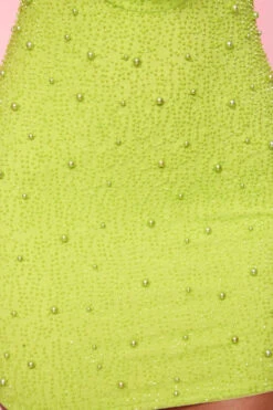 Deep Plunge Embellished Mini Dress In Lime -Women Clothes Shop 5589 3 Versailles Lime Plunge Neckline Halter Embellished Mini Dress