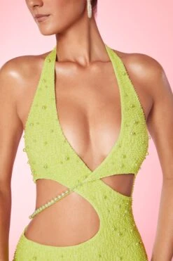 Halter Neck Cut Out Mini Dress In Lime -Women Clothes Shop 5592 6 St Tropez Lime Cut Out Mini Dress