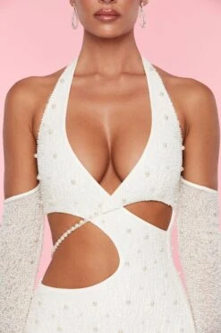 Embellished Cold Shoulder Cut Out Mini Dress In White -Women Clothes Shop 5593 7 Marseilles White Embellished Cut Out Mini Dress With Cold Shoulder