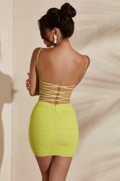 Ruched Backless Mini Dress In Lime