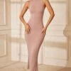 High Neck Maxi Dress In Mauve -Women Clothes Shop 5612 4 Tesoro Mauve Turtle Neck Maxi Dress