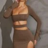 Long Sleeve Cut Out Mini Dress In Taupe 2 Long Sleeve Cut Out Mini Dress In Taupe -Women Clothes Shop 5615 4 Charcoal Bandeau Cut Out Mini Dresscopy