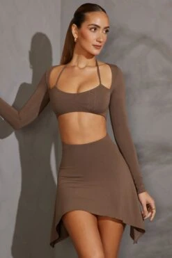 Long Sleeve Cut Out Mini Dress In Taupe -Women Clothes Shop 5616 2 Charcoal Cut Out Mini With Long Sleeves