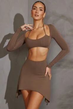 Long Sleeve Cut Out Mini Dress In Taupe -Women Clothes Shop 5616 4 Charcoal Cut Out Mini With Long Sleeves