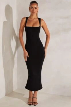 Square Neck Midi Dress In Black -Women Clothes Shop 5617 1 Black Midi Dress