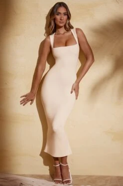 Square Neck Midi Dress In Ivory -Women Clothes Shop 5617 4 Ainslee Ivory Midi Dress