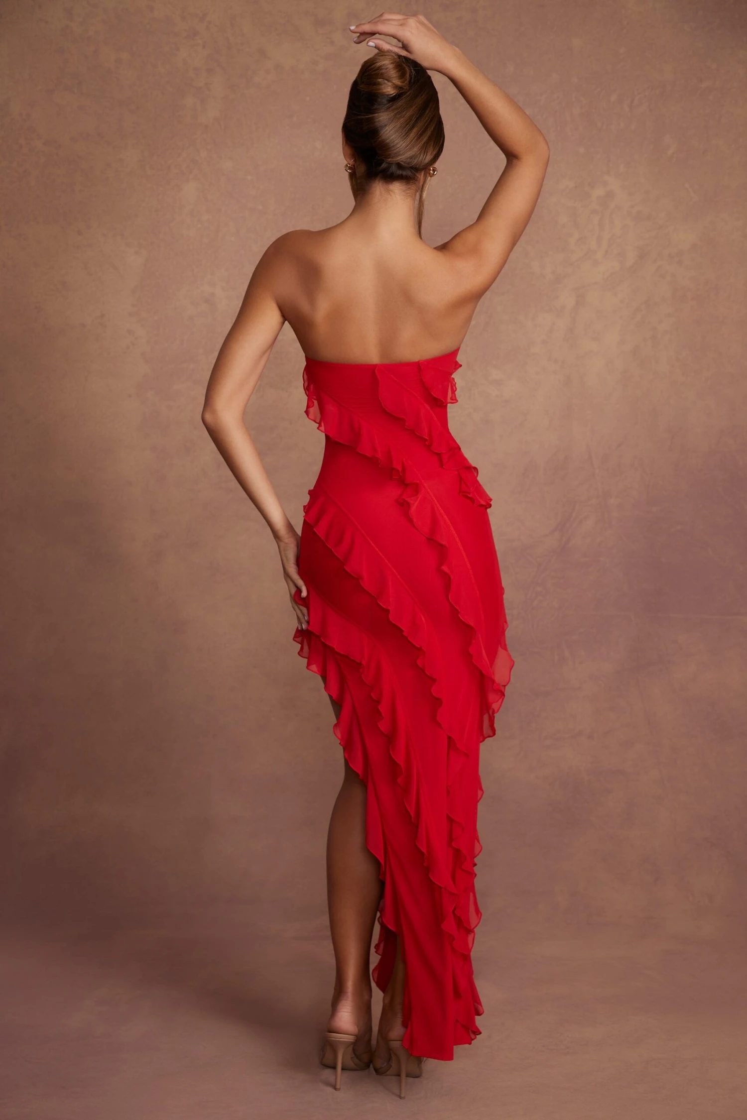 Bandeau Ruffle Detail Maxi Dress In Red 4 Bandeau Ruffle Detail Maxi Dress In Red - Image 2