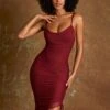 Cowl Neck Midi Dress In Wine
