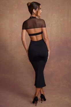 Cap Sleeve Flare Midaxi Dress In Black -Women Clothes Shop 5661 1 Milita Black Flare Midaxi Dress