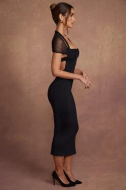 Cap Sleeve Flare Midaxi Dress In Black -Women Clothes Shop 5661 2 Milita Black Flare Midaxi Dress