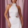 High Neck Mini Dress In Ivory 1 High Neck Mini Dress In Ivory -Women Clothes Shop 5670 5 Eulalie Ivory High Neck Mini