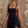 Draped A-Line Mini Dress In Black -Women Clothes Shop 5685 5 Rafaela Black Draped Halterneck Mini Dress